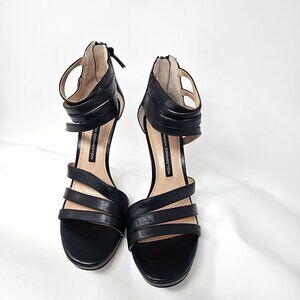 French Connection Black Leather Vera Strappy Pumps, Size 38 EU/7.5 US